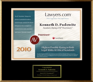 lawyers.com award to Kenneth Padowitz 2010