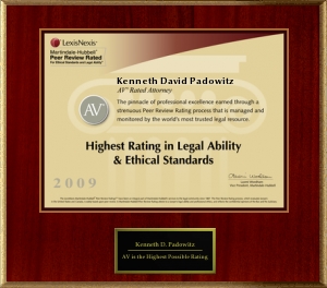 lawyers.com award to Kenneth Padowitz 2009 preeminent