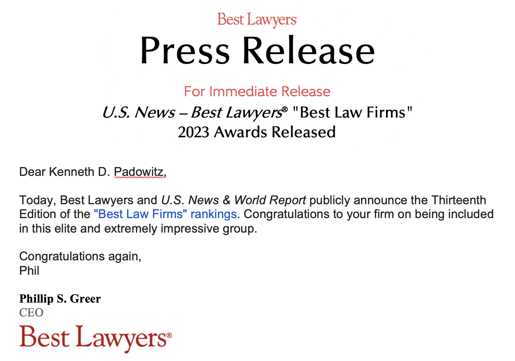 2023 “BEST LAW FIRMS” RANKINGS RELEASED TODAY!
